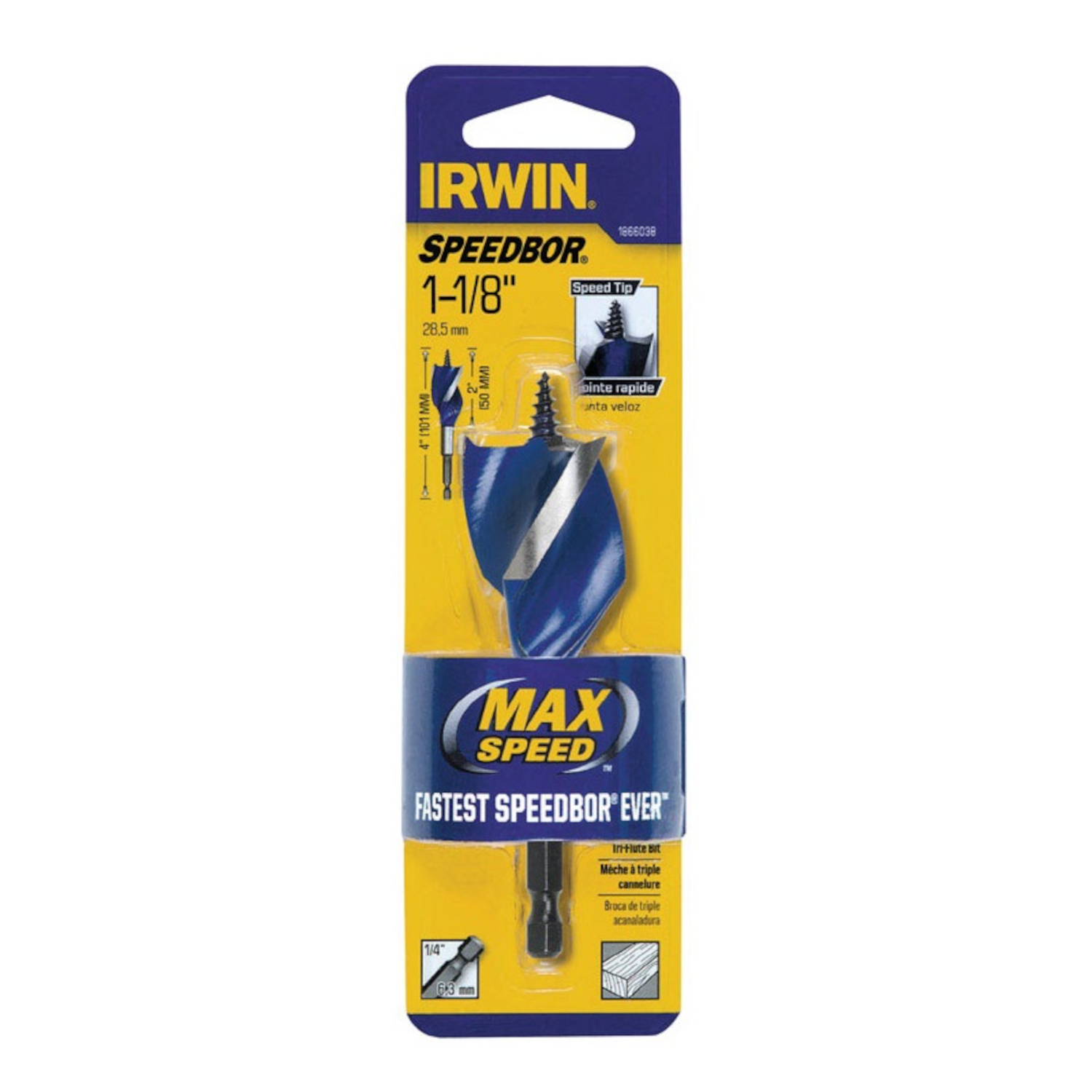 Irwin Speedbor 1-1/8 in. X 4 in. L Carbon Steel Wood Boring Bit 1 pc