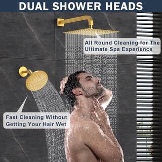 CRANACH 8-Spray 12 in. Wall Mount Dual Shower Head and Handheld Shower Head 2.5 GPM with 6-Jets in Brushed Gold(Valve Included) SRSFS-1017-GD12