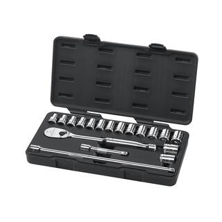 GEARWRENCH 12 in. Drive 6-Point Metric 90-Tooth Ratchet and Socket Mechanics Tool Set (18-Piece) 80708