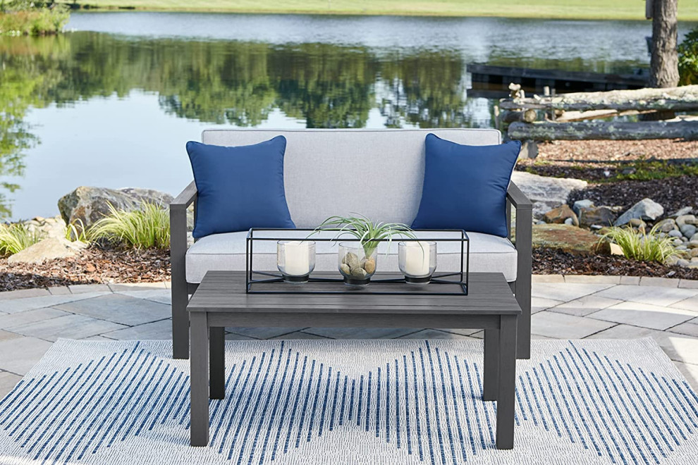 2 Pieces Patio Set  Slatted Rectangular Table and Cushioned Loveseat   Transitional   Outdoor Lounge Sets   by Decor Love  Houzz