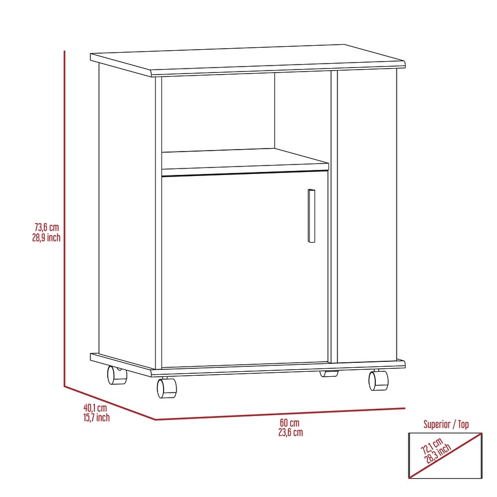 FM Furniture Clayton Microwave Cabinet with 3 Open Side Shelves  Cabinet  and Caster Wheels