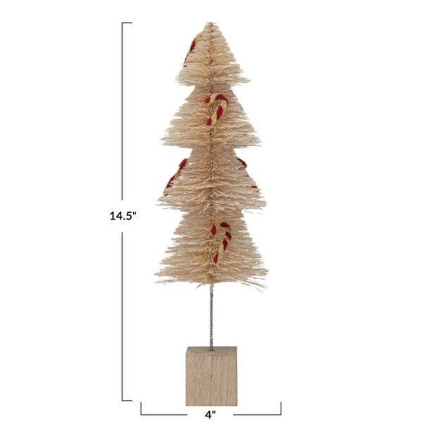 Sisal Bottle Brush Tree with Chenille Candy Cane and Wood Base