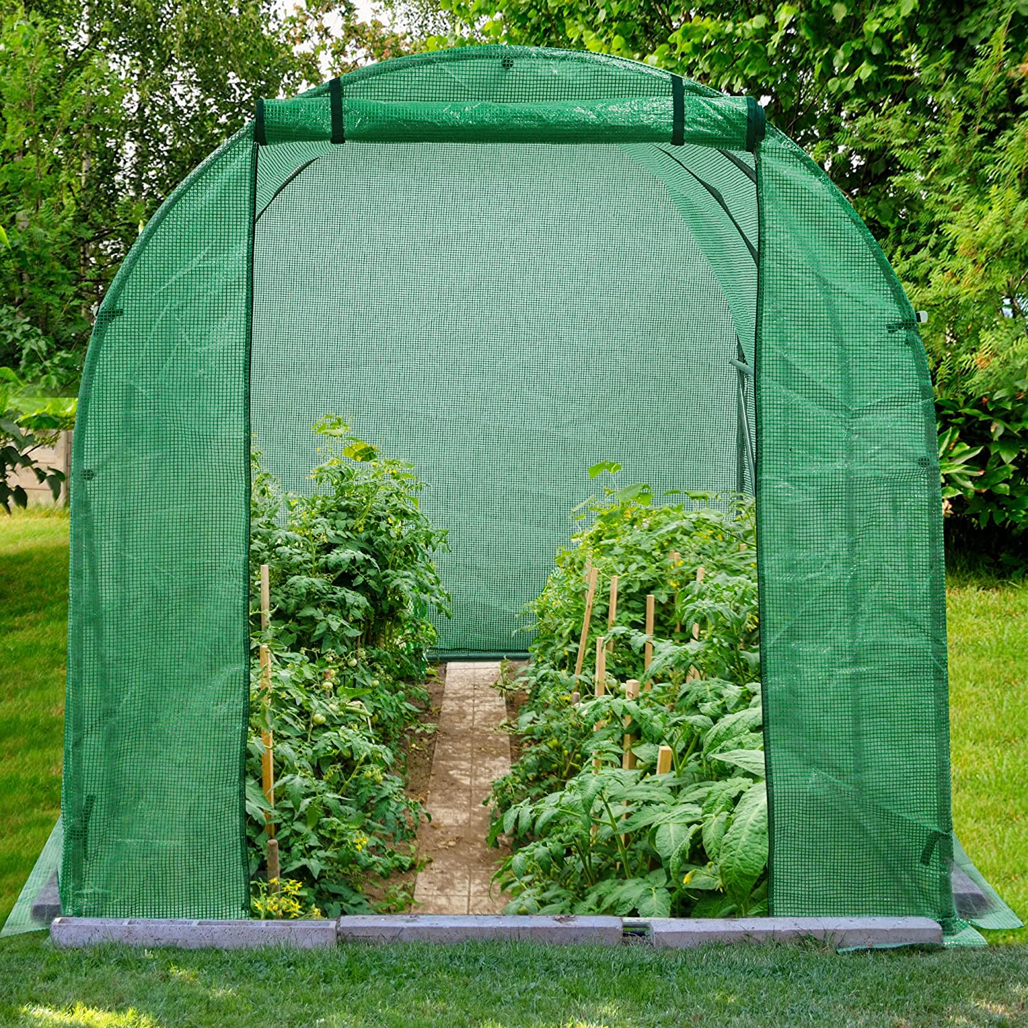 YITAHOME 10'x7'x7' Greenhouses Outdoor Large Walk-in Green house Heavy Duty Tunnel Green Houses Portable Hot Plant Gardening Upgraded Galvanized Steel Stake Ropes Zipper Screen Door 5 Crossbars Garden