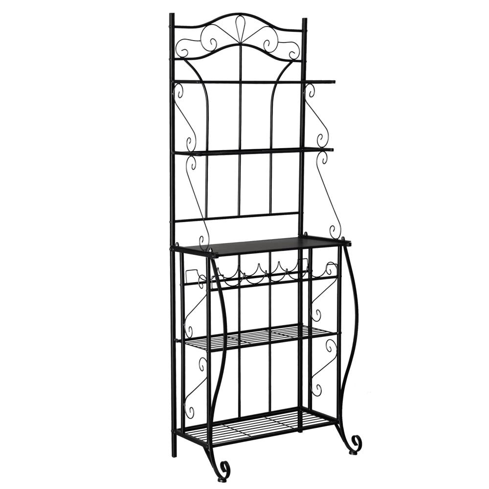 UBesGoo Multifunctional Kitchen Island 6-Tier Baker's Rack Microwave Oven Stand Cart Utility Storage Shelf Organizer with 5-Bottle Wine Rack Holder，Black