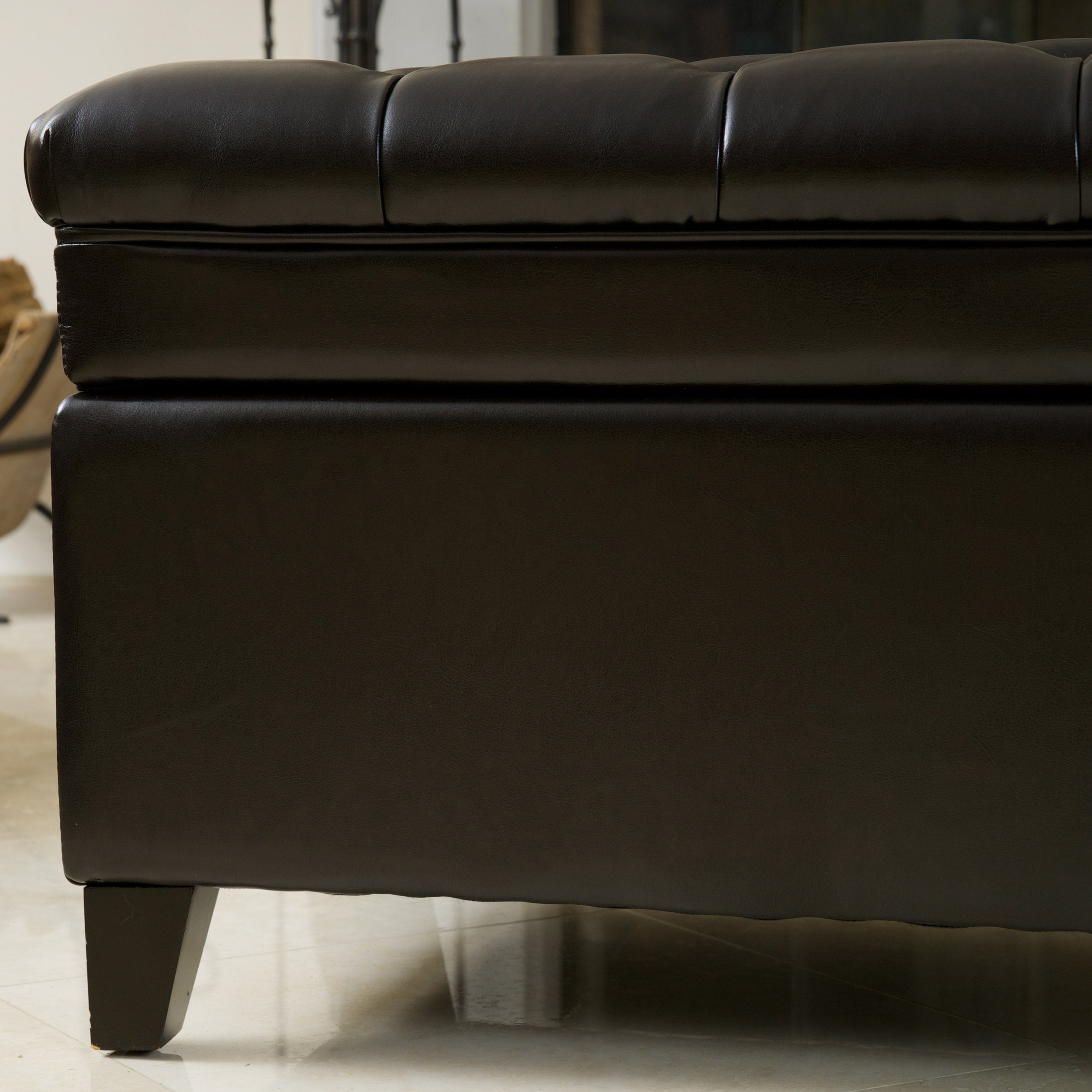 Barton Tufted Espresso Leather Storage Ottoman