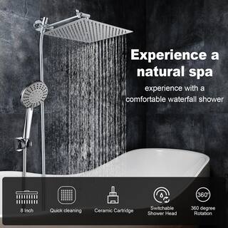 Heemli Rainfull 5-Spray Patterns 8 in. Wall Mount Dual Shower Heads and Handheld Shower Head in Chrome KAS0408N