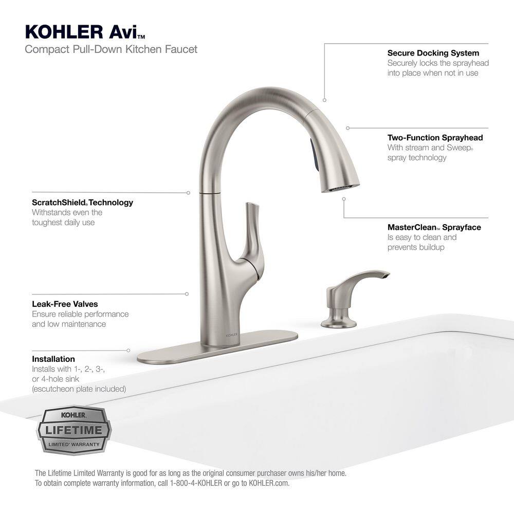 KOHLER Avi Single-Handle Pull Out Sprayer Kitchen Faucet in Vibrant Stainless K-R27141-SD-VS