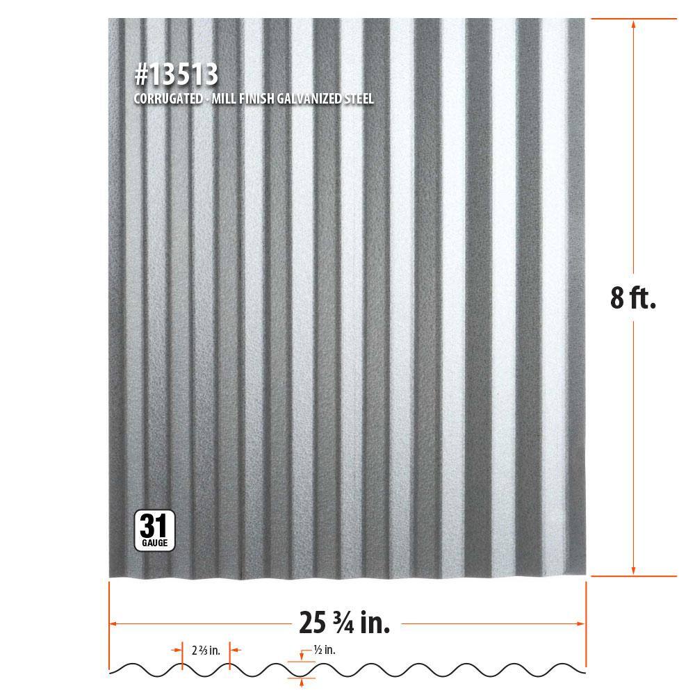 Gibraltar Building Products 8 ft. Corrugated Galvanized Steel 31-Gauge Roof Panel 13513