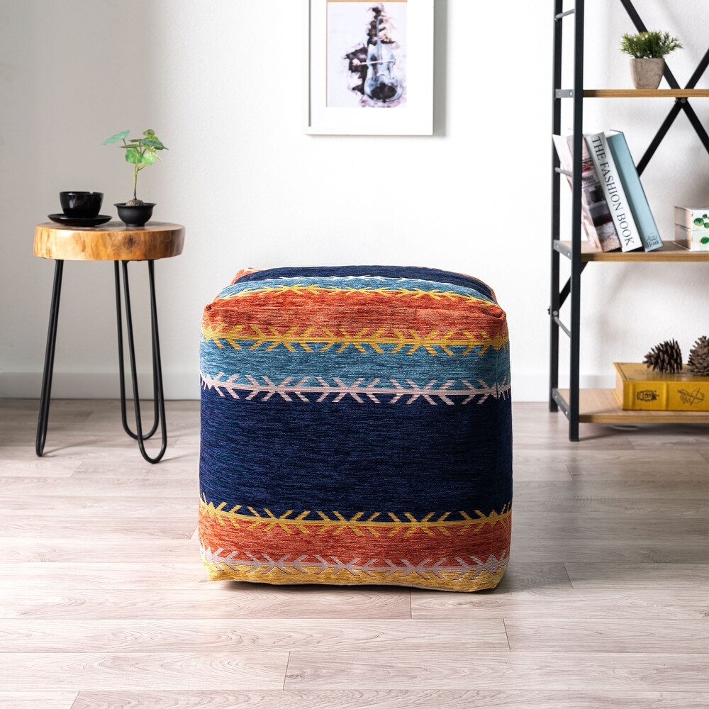 LR Home Mylene Ella Multi Bohemian Striped Polyester Blend Pouf