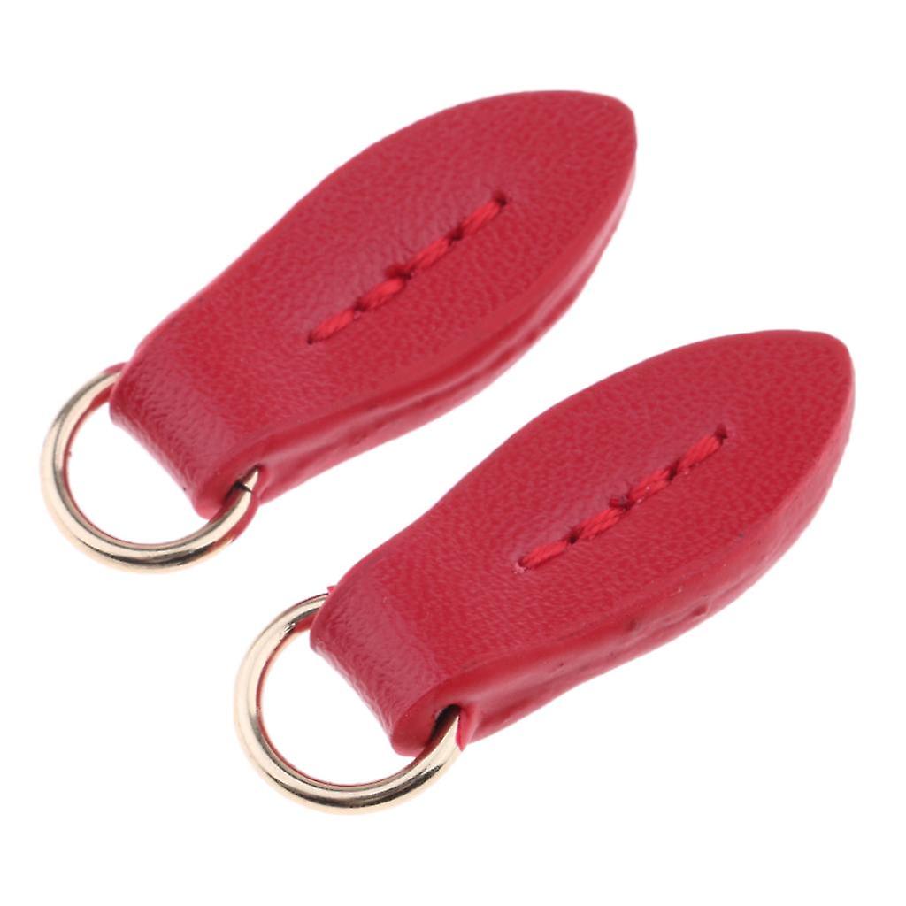 2x 2pcs Leather Zipper Puller Replacement Slider For Wallet Purse Bag Red