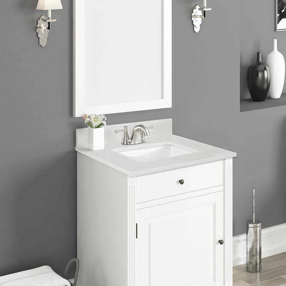 Home Decorators Collection 25 in W x 22 in D x 075 in H Quartz Vanity Top in Carrara White with White Basin