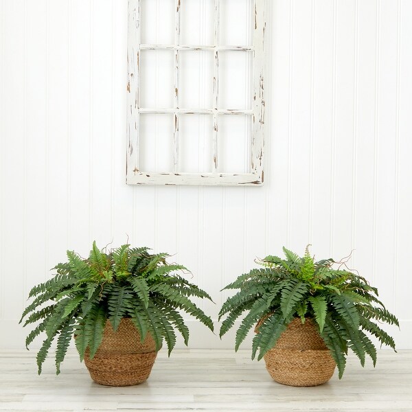 23 Artificial Boston Fern Plant with Handmade Jute and Cotton Basket DIY KIT