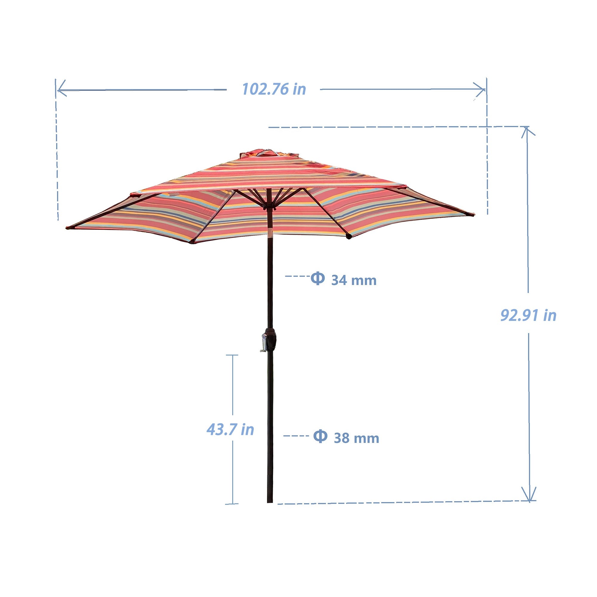 Tomshoo Outdoor Patio 8.6-Feet Market Table Umbrella with Push Button Tilt and Crank, Red Stripes[Umbrella Base is not Included]