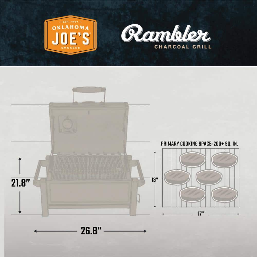 OKLAHOMA JOE'S Rambler Portable Charcoal Grill in Black with 218 sq. in. Cooking Space 19402088