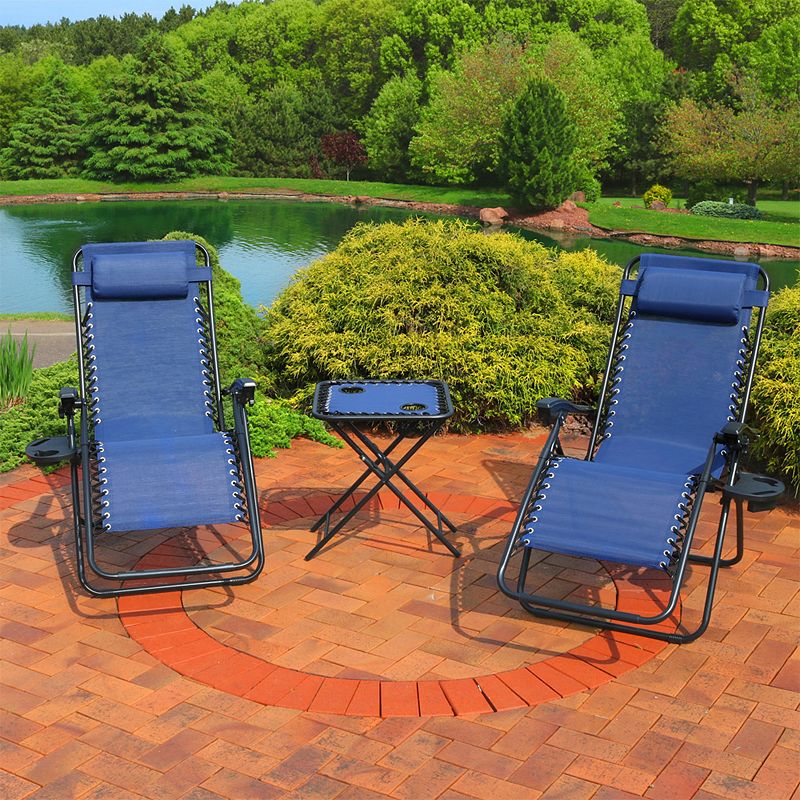 Sunnydaze Zero Gravity Lounge Chair and Table Set - Navy Blue