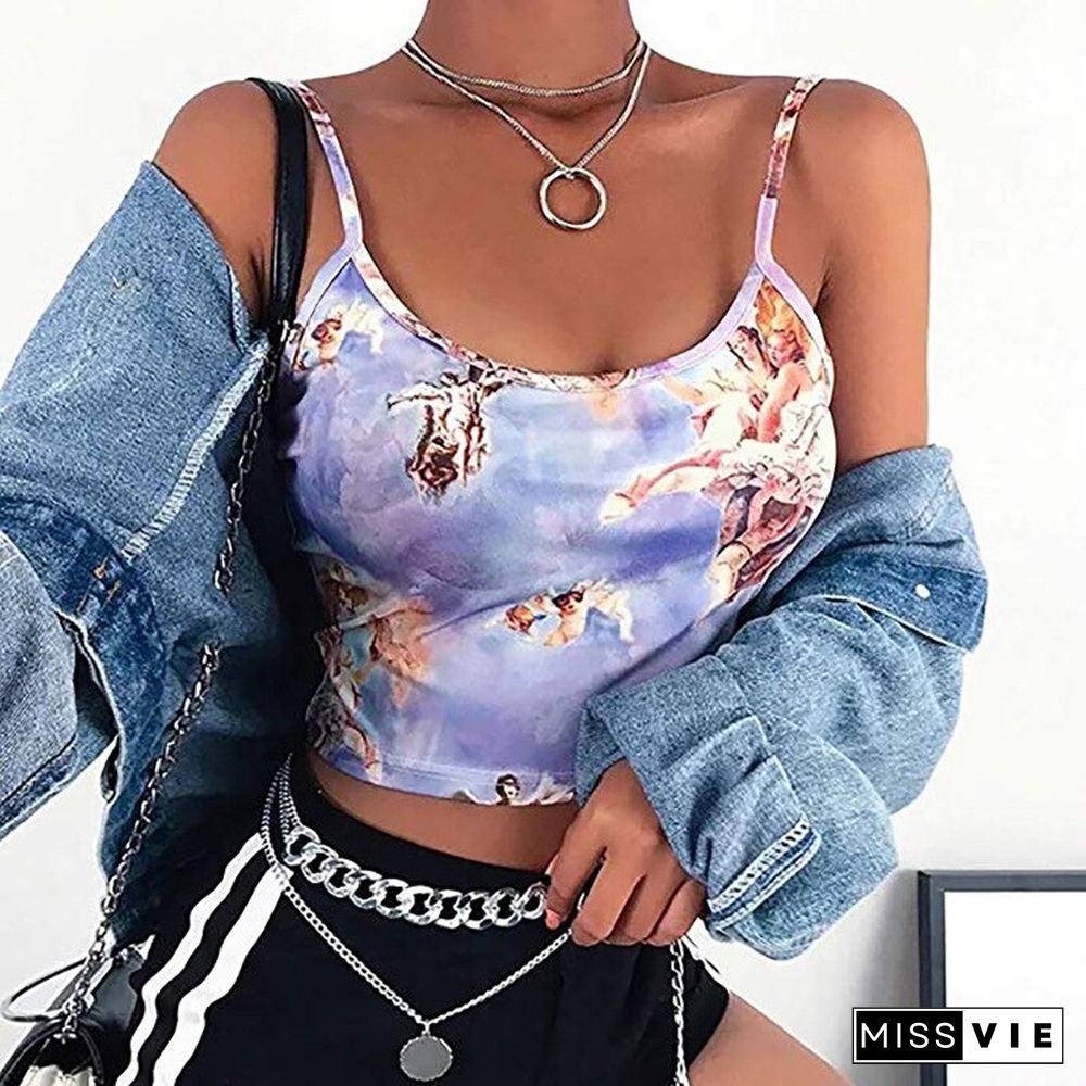 Sexy Slim Sling Angel Print Summer Camisole Women's Sexy Streetwear Short Cropped Navel Bra Top