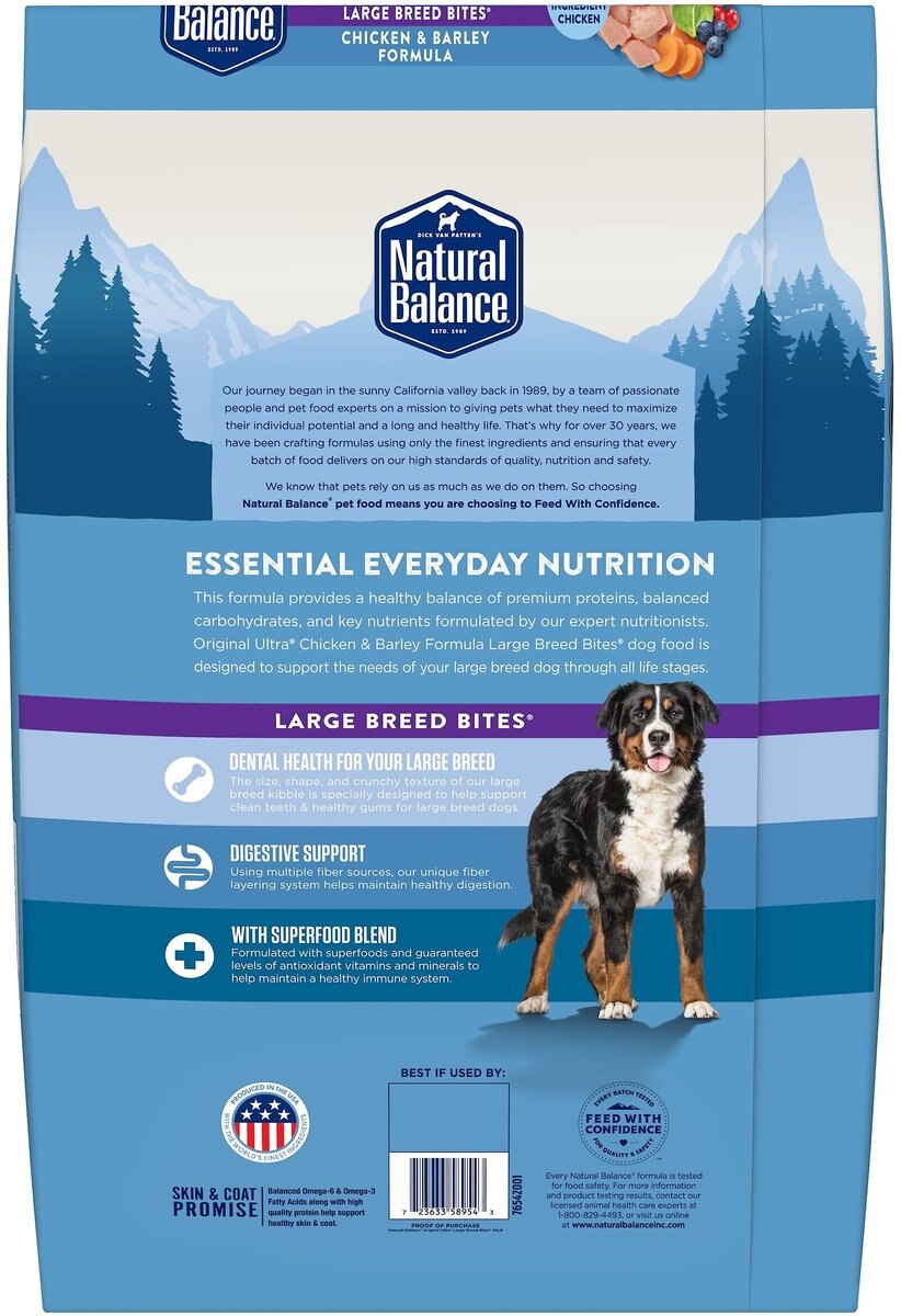 Natural Balance Original Ultra Chicken and Barley Formula Large Breed Bites Dry Dog Food， 30-lb bag