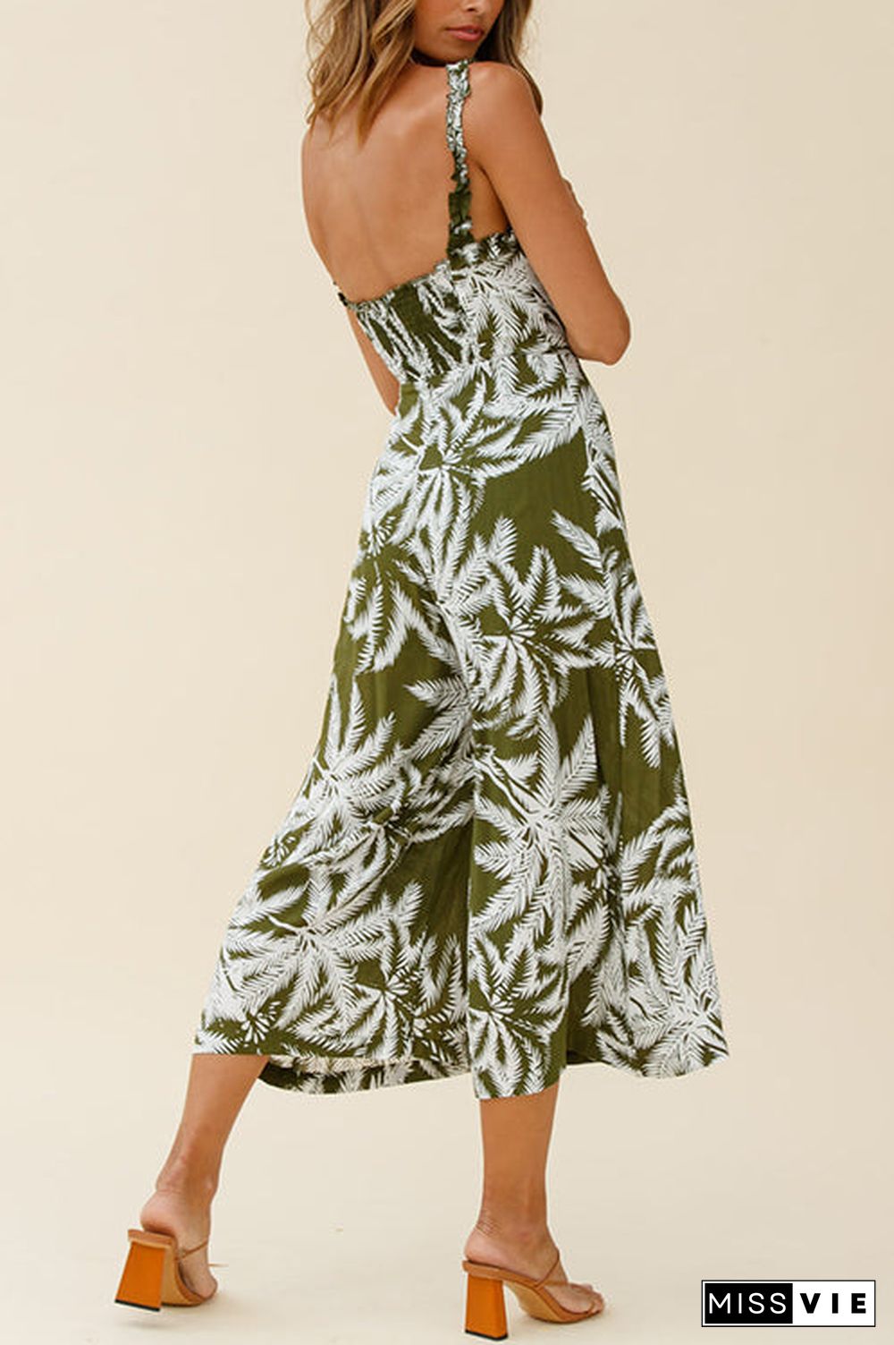 Palm Print Slip Wide Leg Jumpsuits