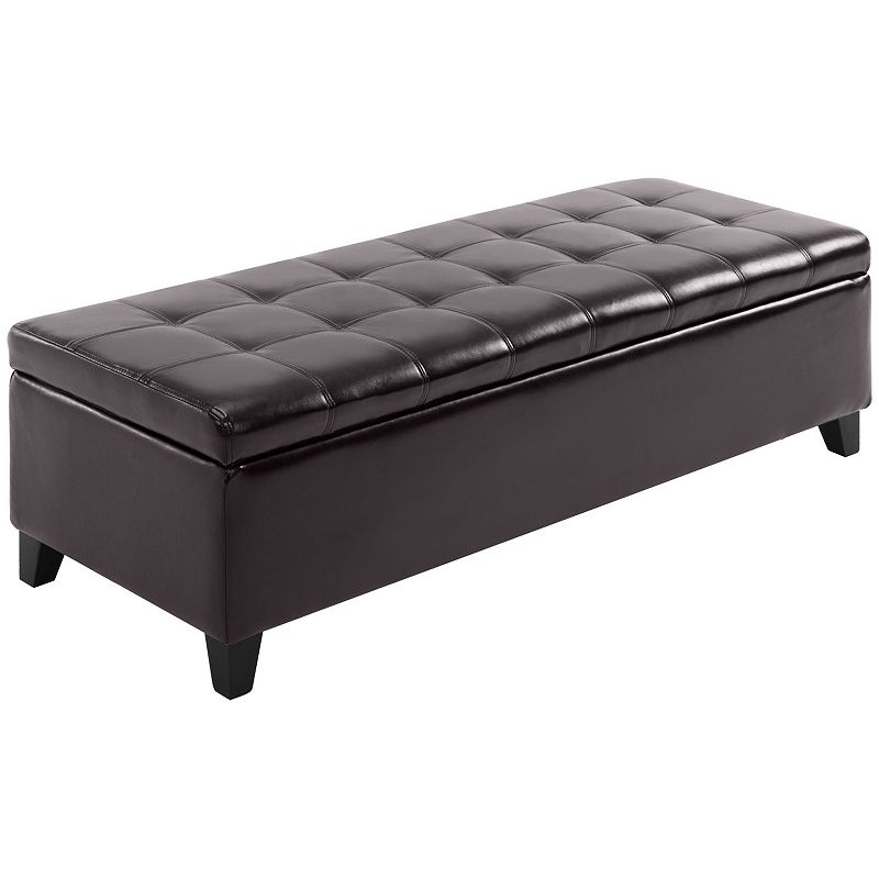 HOMCOM Large 51 Tufted Faux Leather Ottoman Storage Bench for Living Room Entryway or Bedroom Dark Brown