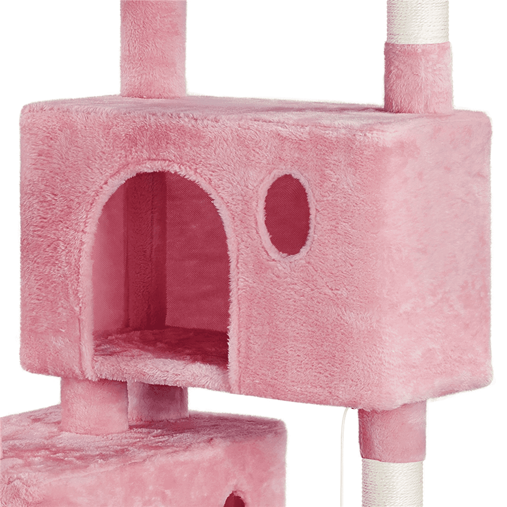 Easyfashion 64'' Multi-level Cat Tree Cat Tower with Condos and Scratching Posts， Pink