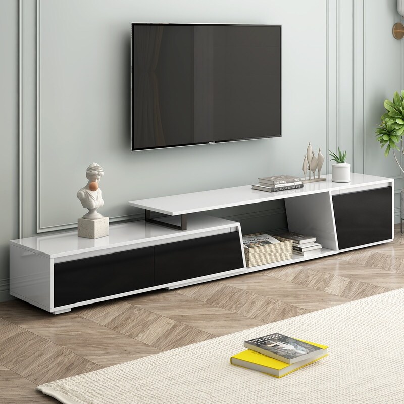 Minimalist Extendable TV Stand  TV Cabinet with 2 Drawers and 1 Cabinet  Modern Media Console for TVs Up to 100''