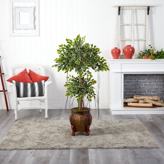 Nearly Natural 59-in Variegated Ficus Artificial Tree In Decorative Planter