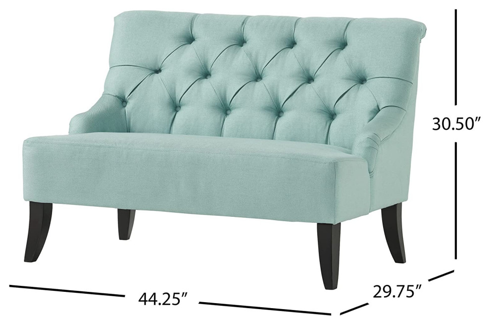 Mid Century Loveseat Settee  Button Tufted Back  ampSmall Sloped Arms  Light Blue   Contemporary   Loveseats   by Decor Love  Houzz