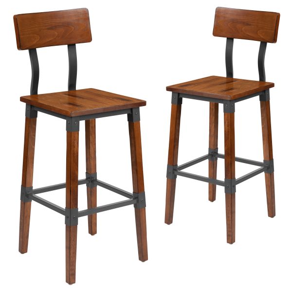 Jackson 2 Pack Rustic Antique Walnut Industrial Wood Dining Barstool