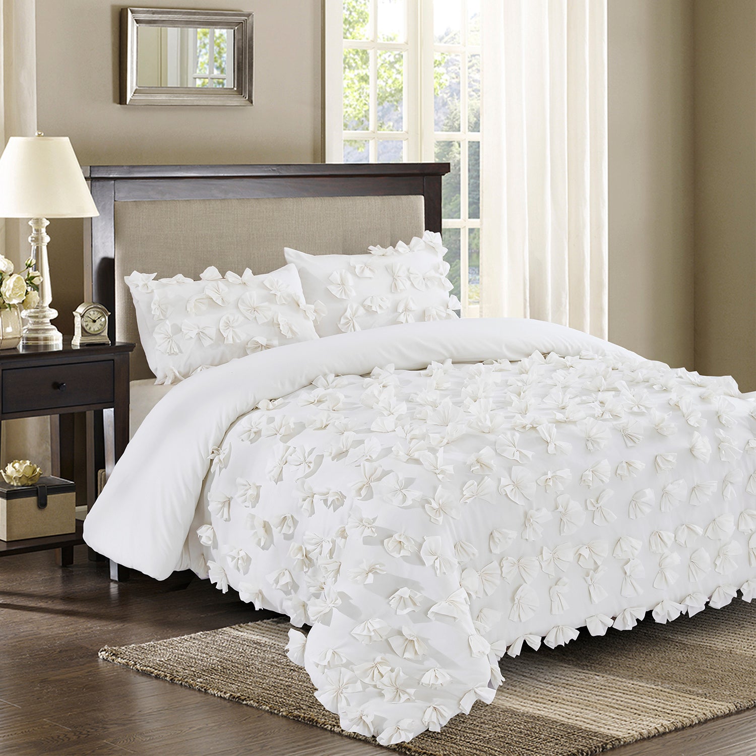 3 Piece Gray Burrterfly Flower Applique Collection Comforter Set