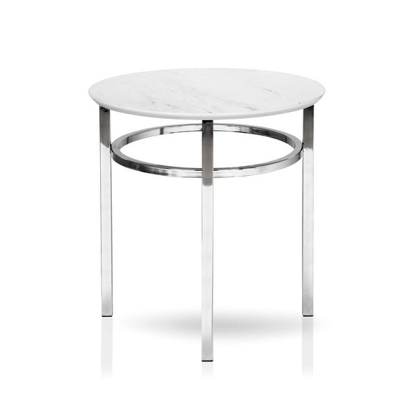 Furniture of America Zera Contemporary White and Chrome 22-inch Side Table