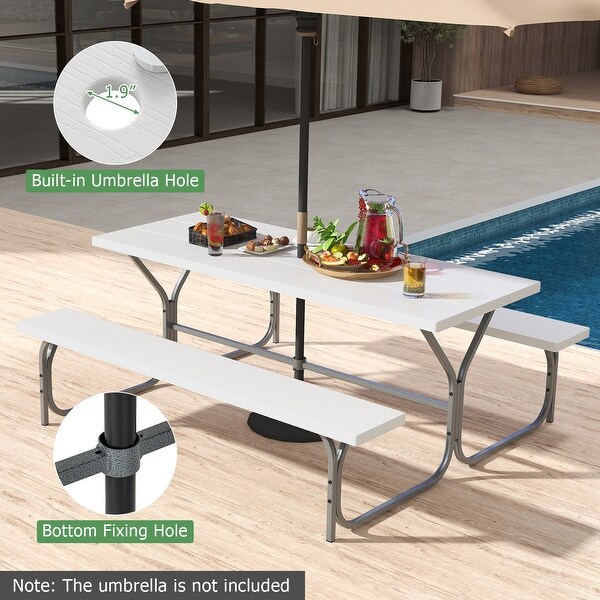 6 Feet Picnic Table Bench Set with HDPE Tabletop for 8 Person