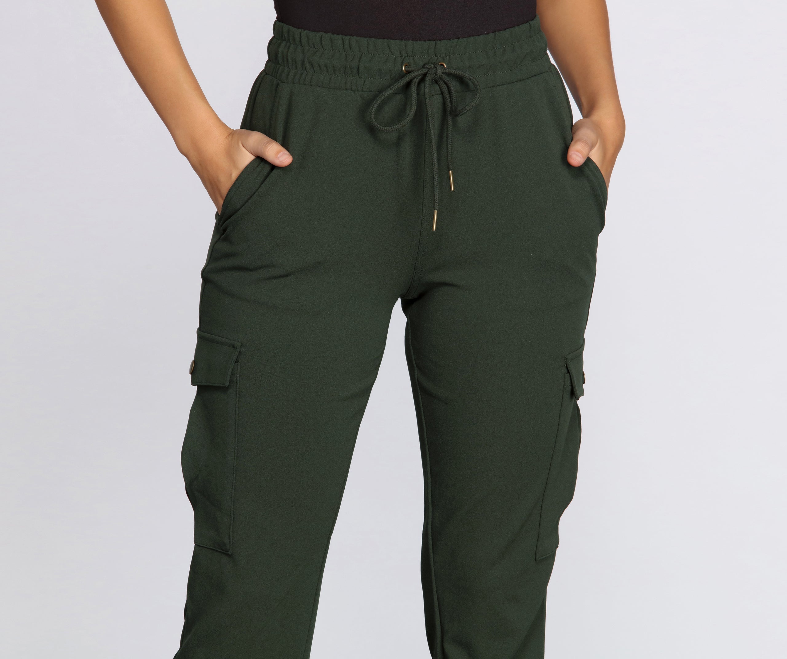 High Waist Knit Cargo Joggers