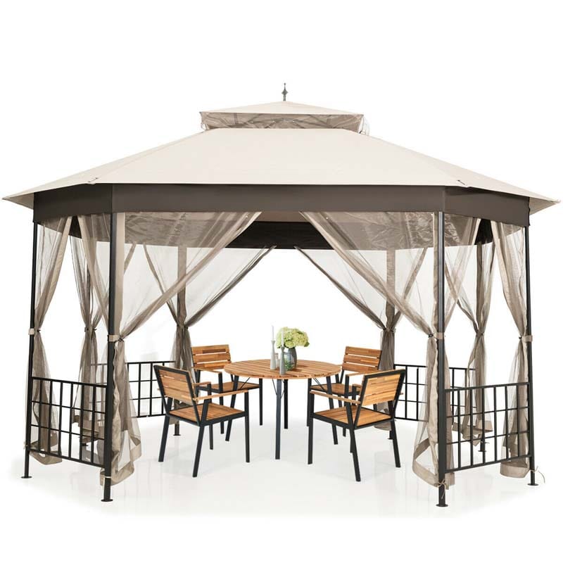 10 x 12 FT Heavy-Duty Octagonal Gazebo with Netting, Outdoor Patio Canopy Gazebo Tent for Event Party BBQ