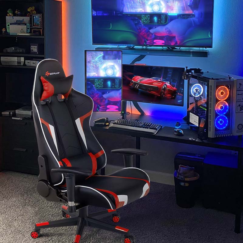 Ergonomic Swivel Massage Gaming Chair Recliner, E-Sport Gamer Racing Chair, Computer Office Chair with Headrest & Lumbar Support