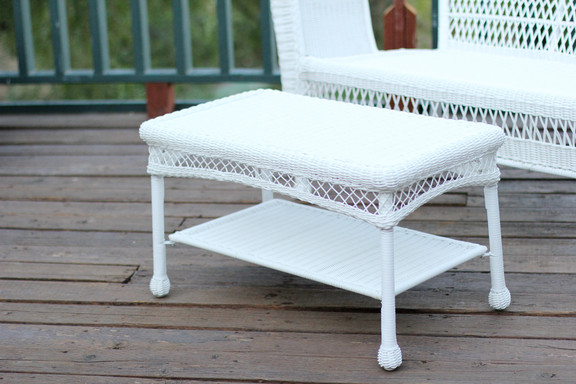 Jeco White Wicker Patio Furniture Coffee Table