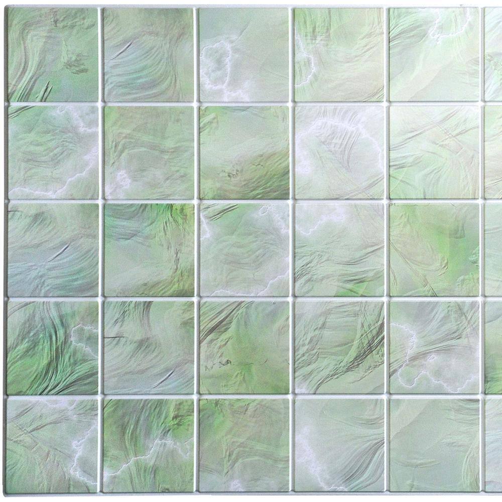 Dundee Deco 3D Falkirk Retro 101000 in. x 38 in. x 19 in. All Shades of Green Faux Pearl Squares PVC Wall Panel TP10009505