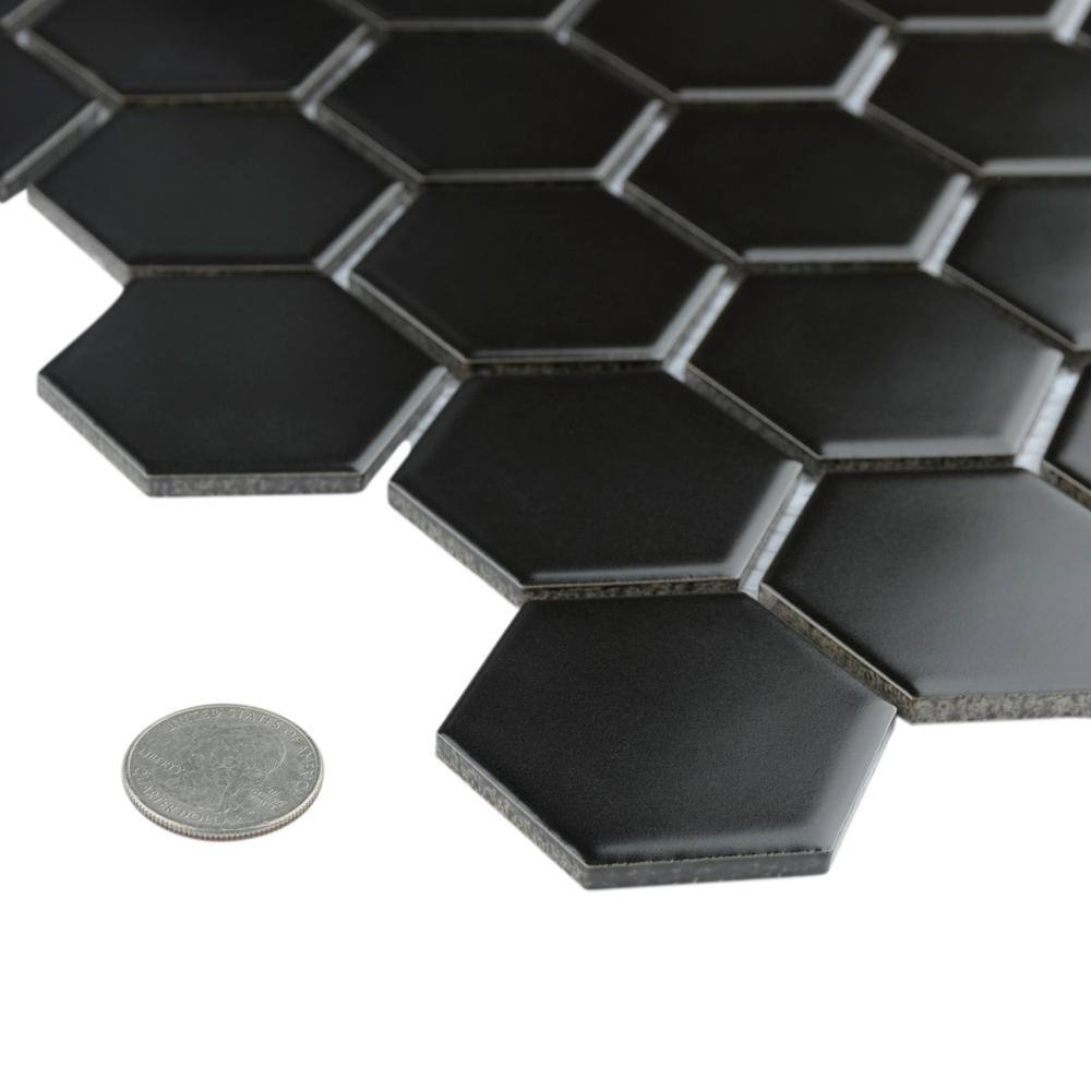 Merola Tile Metro 2 in. Hex Black Porcelain Mosaic Tile (10.0 sq. ft.Case) FXLM2HMB