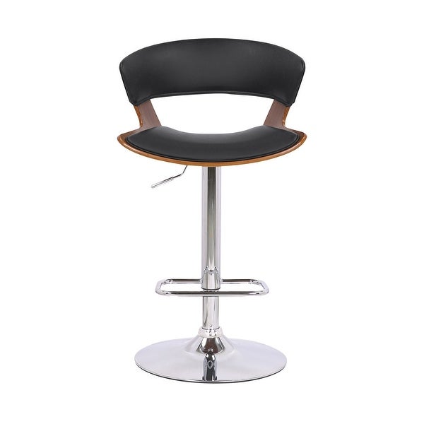 Black Faux Leather Adjustable Swivel Wooden Bar Stool - 43