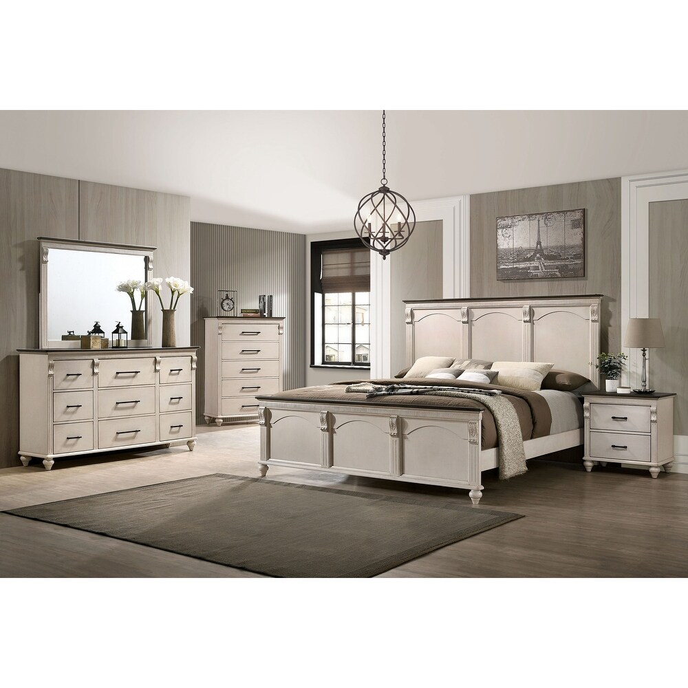 Furniture of America Alencon Transitional White Solid Wood Panel Bed