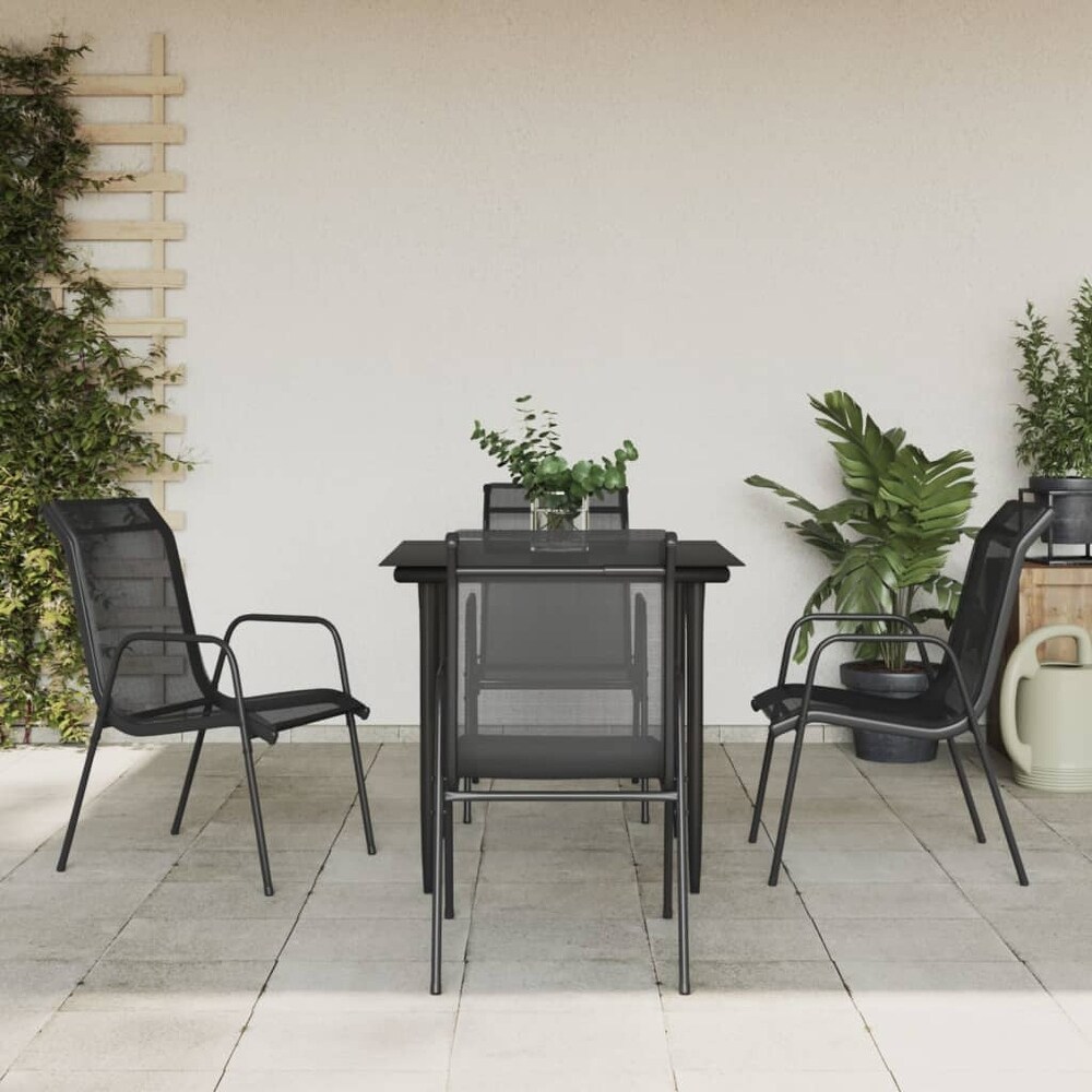 vidaXL Patio Dining Set Outdoor Table and Chair Black Steel and Textilene