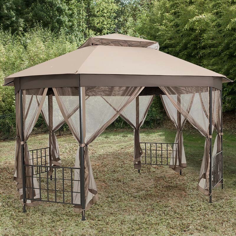 10 x 12 FT Heavy-Duty Octagonal Gazebo with Netting, Outdoor Patio Canopy Gazebo Tent for Event Party BBQ