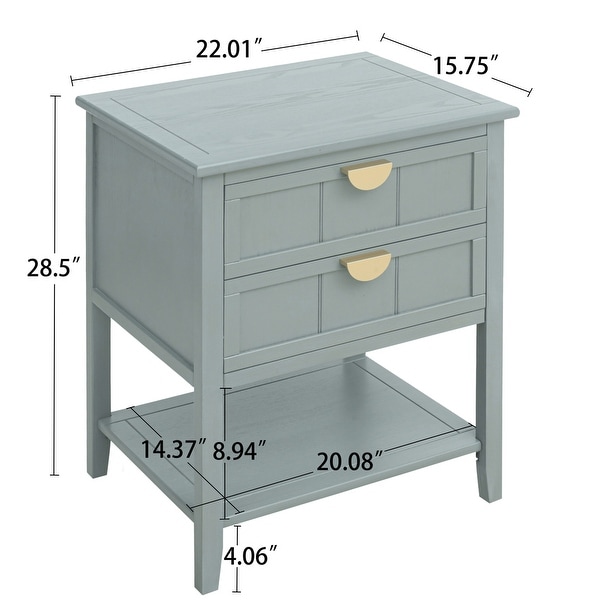 2-Drawer Side Table with Storage Shelf， Traditional End Table， Narrow Telephone Nightstand for Living Room， Bedroom