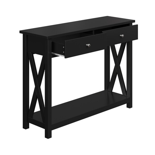 Console Table with Two Drawers �C 2-Tier Entryway Table with Storage Shelf by Lavish Home (Black)