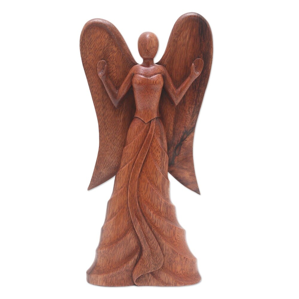 Novica Handmade Angel In Heaven Wood Statuette   11.75\