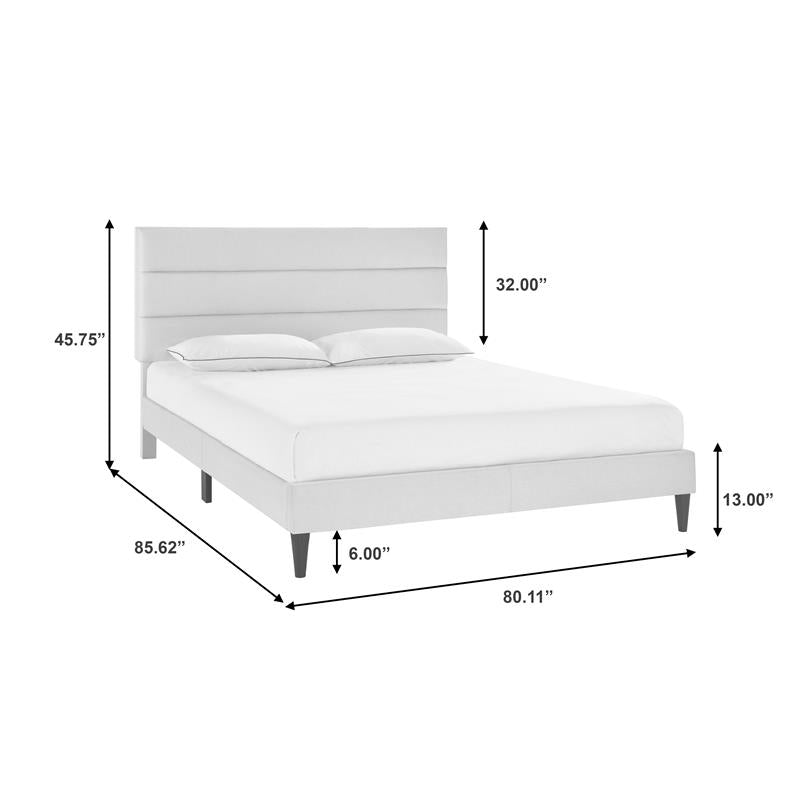 Vertically Channeled King Upholstered Platform Bed in Gray