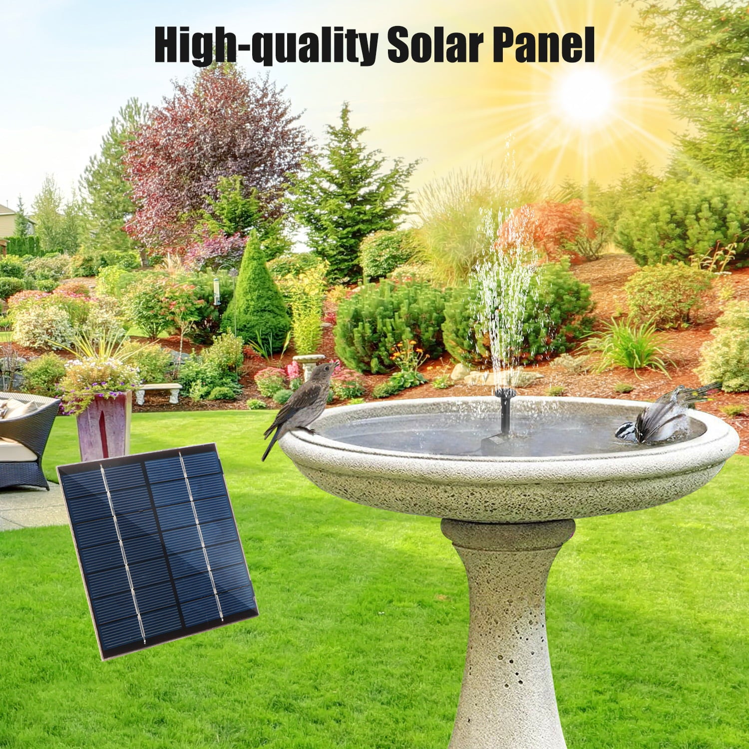 1.2W Solar Fountain Submersible Water Pump for Bird Bath Solar Panel Kit Outdoor Fountain for Small Pond, Patio Garden(Square), 4 Types of Sprinkler Heads for Different Water Flows and Water Heights