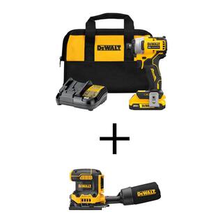 DW ATOMIC 20V MAX Lithium-Ion Brushless Cordless Compact 14 in. Impact Driver  14 Sheet Sander w2Ah Battery  Charger DCF809D1WCW200B