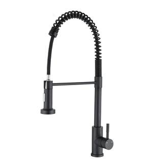 YASINU Single-Handle Deck Mount Pull Down Sprayer Kitchen Faucet with Deckplate Included in Stainless Steel Matte Black YNAB432-MB