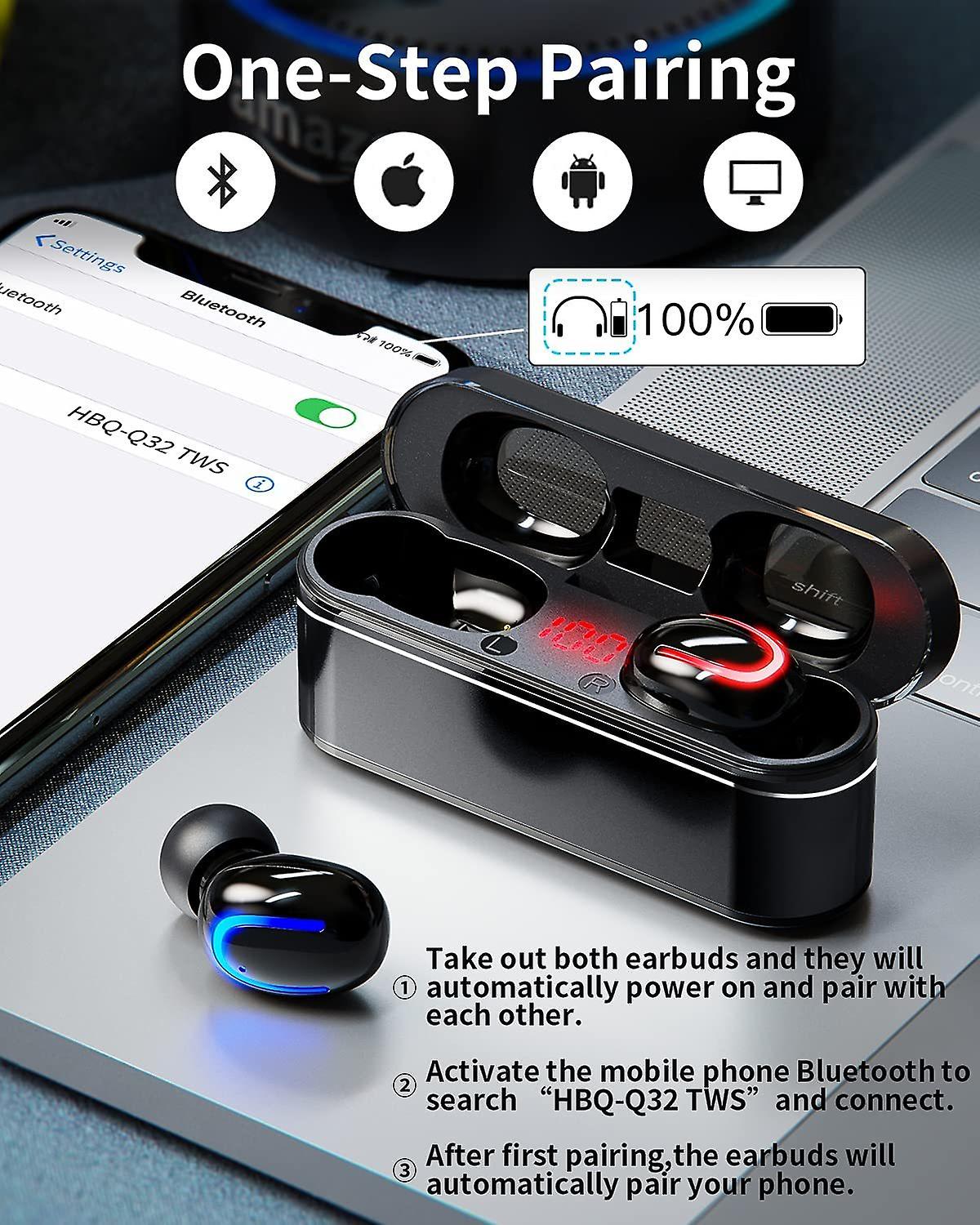 Wireless Earbuds， Bluetooth5.0 Headphones with Stereo Sound in Ear Mini TWS Earphones， Built in Mic Bluetooth Earbuds with Metal Charging Case， Twin and Mono/CVC 8.0/ IPx7 Earphones for Sport(black)