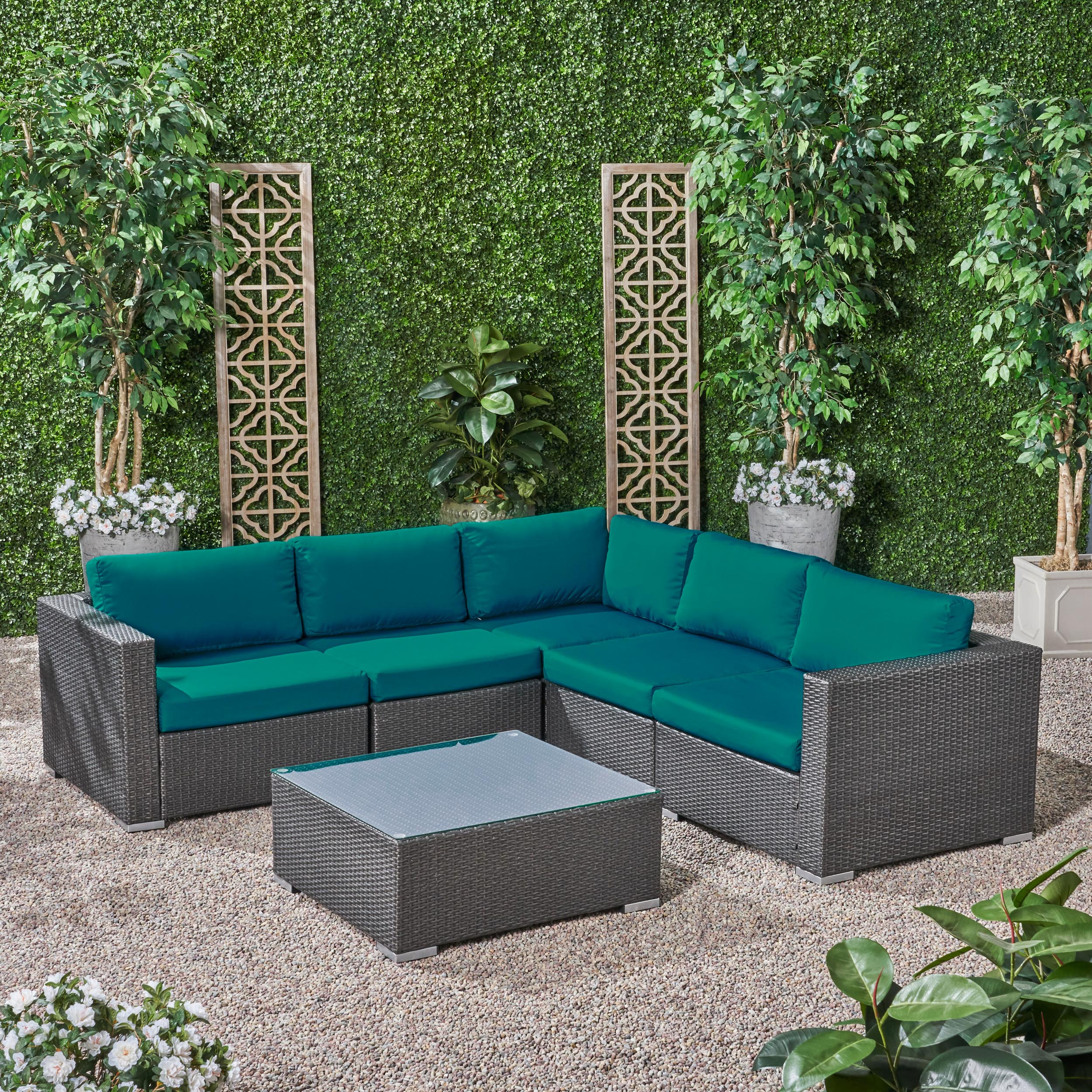 Kyra Outdoor 5 Seater Wicker Sectional Sofa Set with Sunbrella Cushions